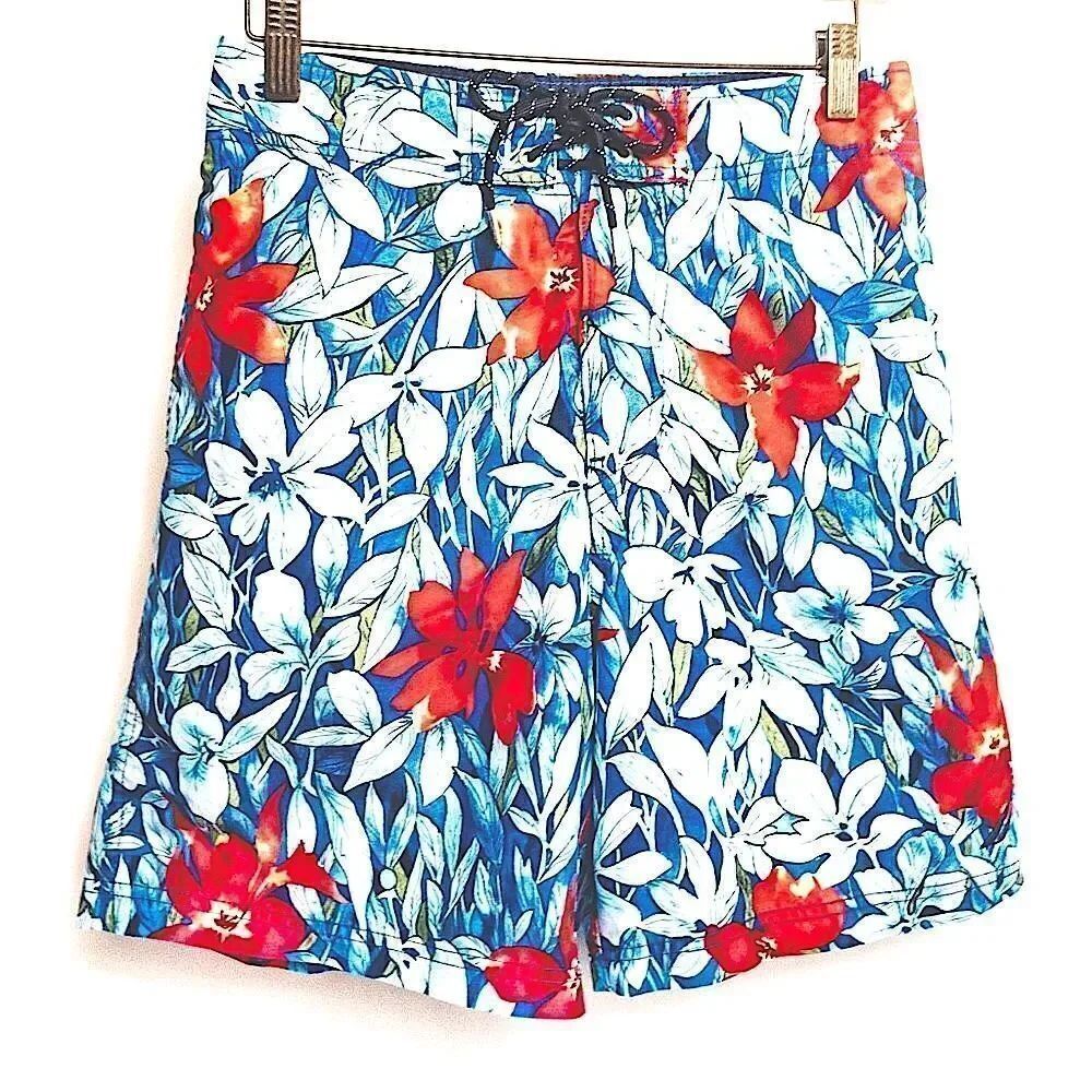 Nautica Blue Hawaiian Swim Trunks Boat Shorts Sz M